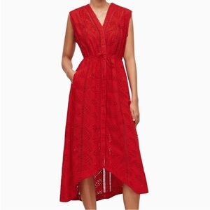 NWT All Saints Tate Broderie Red Eyelet Midi Dress Size 8 Cotton NEW WITH TAGS